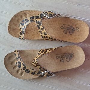 Yokono Ibiza Leopard Print Calf Hair Leather Sandals Barefoot Cork Slides